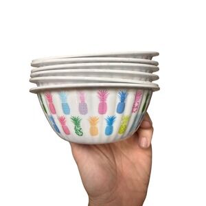 Coastal Collection Melamine Pineapple Bowls 5 set White Tropical Summer Dining